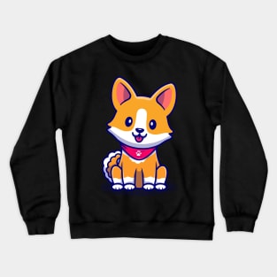 Cute Corgi Dog Sitting With Scarf Cartoon Crewneck Sweatshirt